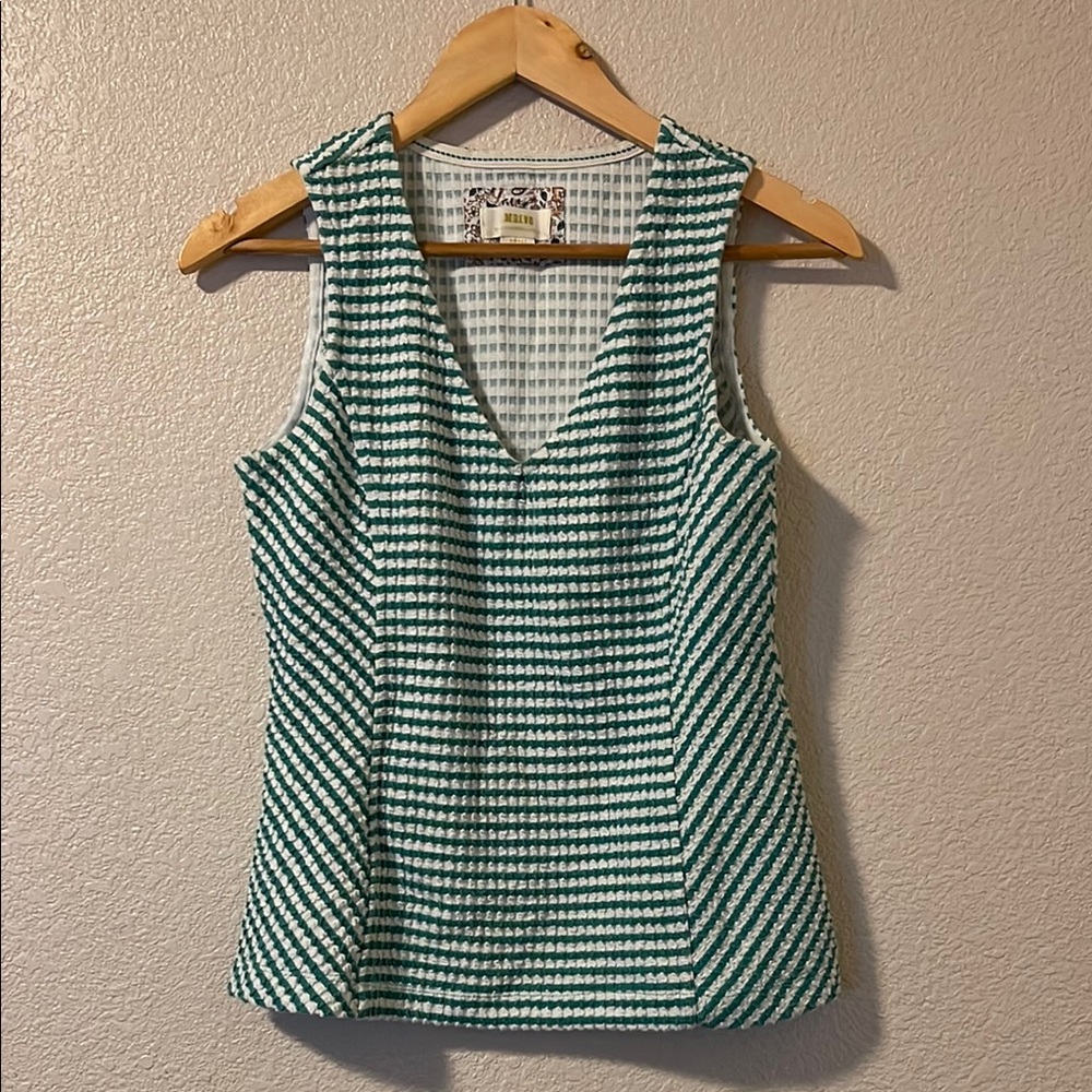 Maeve  by Anthropologie Green and White peplum Tank Top